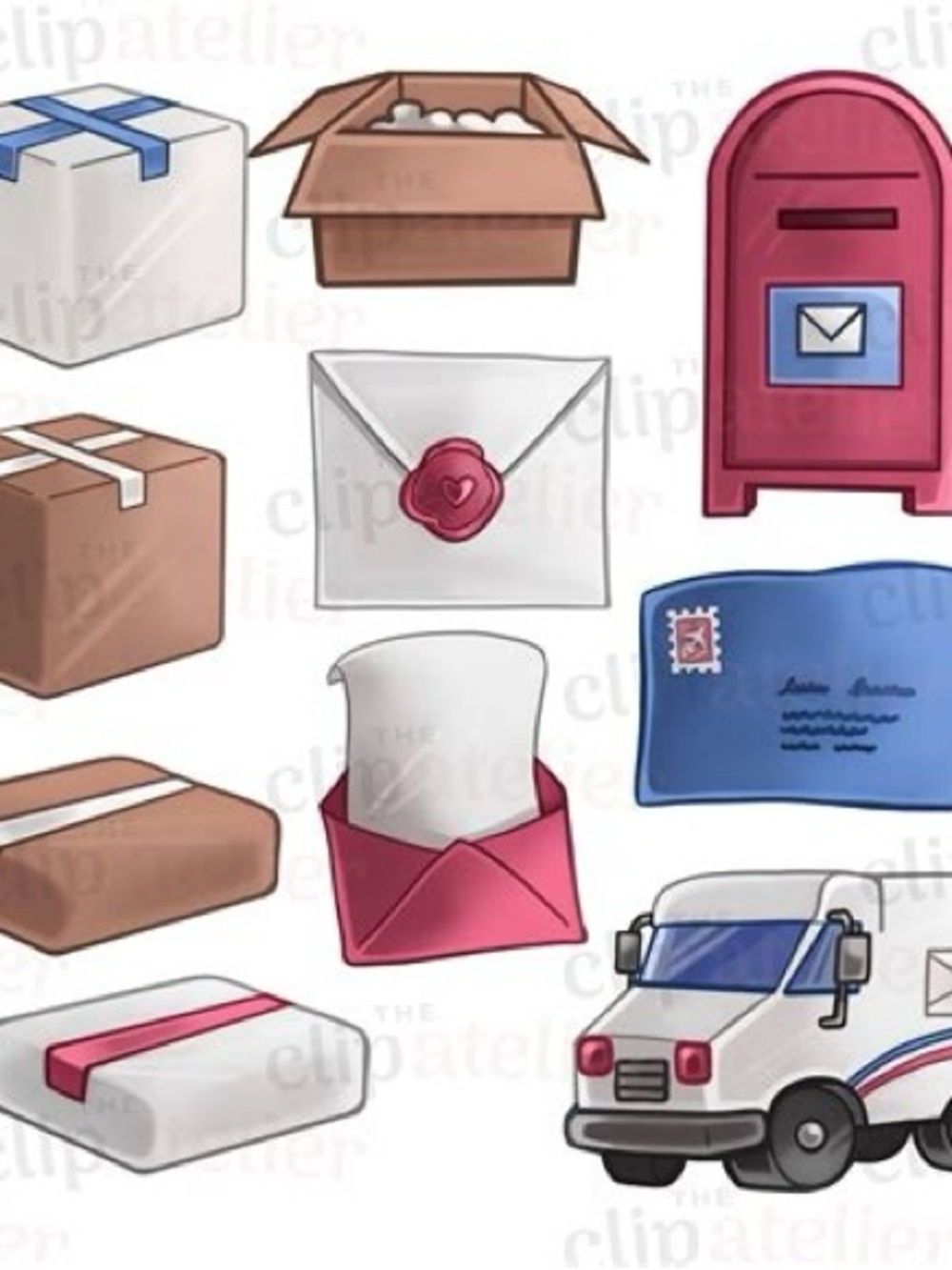 Pink Mail & Parcel Sticker Sheet — Postal Icons